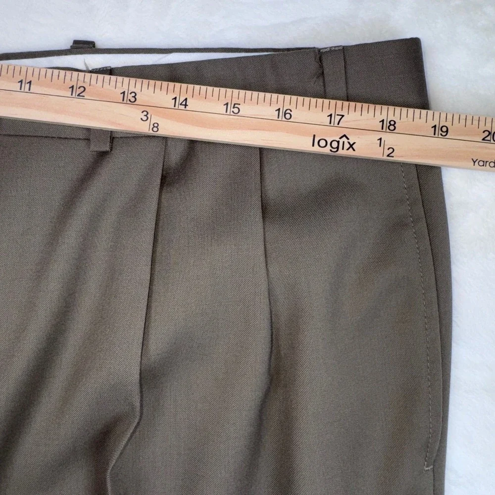 Lauren Ralph Lauren Dress Pants Mens 36x32 Olive Taupe Wool Pleated Cuffed